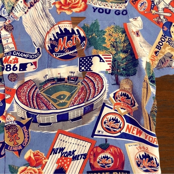 VINTAGE Reyn Spooner New York Mets Shirt Mens XL Blue Hawaiian USA AOP - Picture 9 of 15